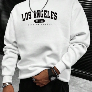 Manfinity Sporsity Letter Graphic Drop Shoulder Sweatshirt Beyaz