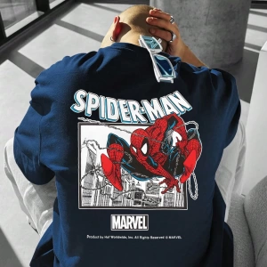 Marvel Erkek Basit Çerçeve Örümcek Adam 2 Grafik Baskılı Yuvarlak Yaka Kısa Kollu Beyaz Tişör