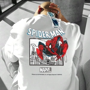 Marvel Erkek Basit Çerçeve Örümcek Adam 2 Grafik Baskılı Yuvarlak Yaka Kısa Kollu Beyaz Tişör