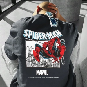 Marvel Erkek Basit Çerçeve Örümcek Adam 2 Grafik Baskılı Yuvarlak Yaka Kısa Kollu Beyaz Tişör