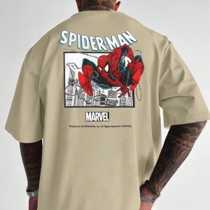 Marvel Erkek Basit Çerçeve Örümcek Adam 2 Grafik Baskılı Yuvarlak Yaka Kısa Kollu Beyaz Tişör