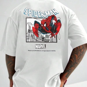 Marvel Erkek Basit Çerçeve Örümcek Adam 2 Grafik Baskılı Yuvarlak Yaka Kısa Kollu Beyaz Tişör