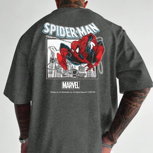 Marvel Erkek Basit Çerçeve Örümcek Adam 2 Grafik Baskılı Yuvarlak Yaka Kısa Kollu Beyaz Tişör
