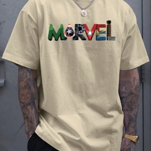 Marvel Erkek Basit Marvel Grafik Baskılı Yuvarlak Yaka Kısa Kollu Siyah Tişört, Yaz
