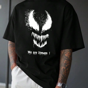 Marvel Erkek Basit Venom Grafik Baskılı Yuvarlak Yaka Kısa Kollu Siyah Tişört, Yaz