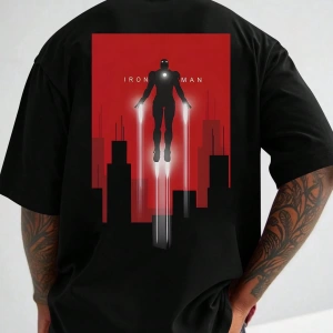 Marvel Erkek Minimalist Demir Adam Grafik Baskılı Yuvarlak Yaka Kısa Kollu Tişört, Siyah, Yaz