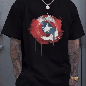 Marvel Erkek Minimalist Kalkan Logo Baskılı Yuvarlak Yaka Kısa Kollu Tişört, Siyah, Yaz