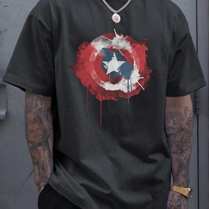Marvel Erkek Minimalist Kalkan Logo Baskılı Yuvarlak Yaka Kısa Kollu Tişört, Siyah, Yaz