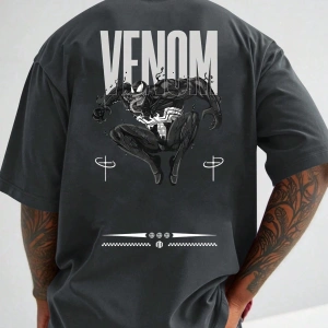 Marvel Erkek Minimalist Lethal Venom Baskılı Yuvarlak Yaka Kısa Kollu Tişört, Siyah Yazlık Ti