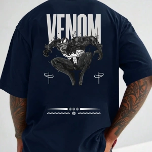 Marvel Erkek Minimalist Lethal Venom Baskılı Yuvarlak Yaka Kısa Kollu Tişört, Siyah Yazlık Ti