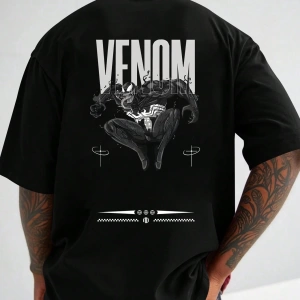 Marvel Erkek Minimalist Lethal Venom Baskılı Yuvarlak Yaka Kısa Kollu Tişört, Siyah Yazlık Ti
