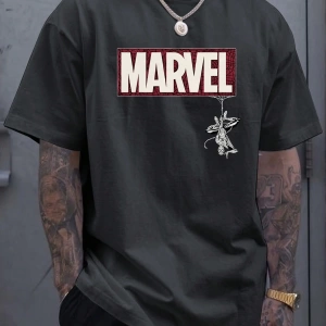 Marvel Erkek Minimalist Marvel Ters Kahraman Grafik Baskılı Yuvarlak Yaka Kısa Kollu Tişört,