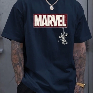 Marvel Erkek Minimalist Marvel Ters Kahraman Grafik Baskılı Yuvarlak Yaka Kısa Kollu Tişört,