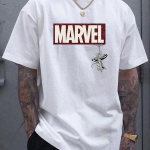 Marvel Erkek Minimalist Marvel Ters Kahraman Grafik Baskılı Yuvarlak Yaka Kısa Kollu Tişört,