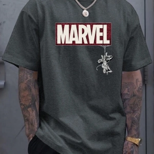 Marvel Erkek Minimalist Marvel Ters Kahraman Grafik Baskılı Yuvarlak Yaka Kısa Kollu Tişört,