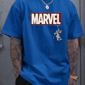 Marvel Erkek Minimalist Marvel Ters Kahraman Grafik Baskılı Yuvarlak Yaka Kısa Kollu Tişört,