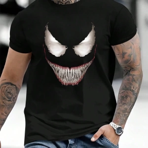 Marvel Erkek Minimalist Venom Grafik Baskılı Mürettebat Yaka Kısa Kollu Siyah Tişört, Yaz