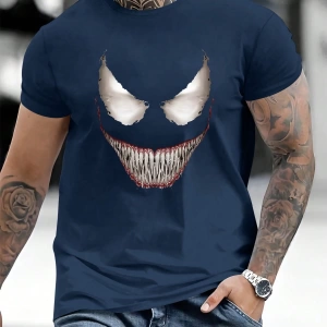 Marvel Erkek Minimalist Venom Grafik Baskılı Mürettebat Yaka Kısa Kollu Siyah Tişört, Yaz