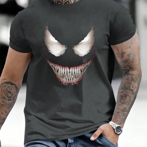 Marvel Erkek Minimalist Venom Grafik Baskılı Mürettebat Yaka Kısa Kollu Siyah Tişört, Yaz