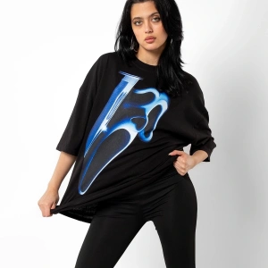 Mask Baskılı Beyaz Unisex Oversize