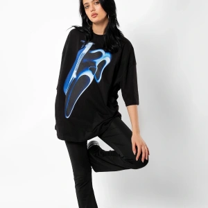 Mask Baskılı Beyaz Unisex Oversize