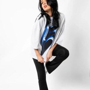 Mask Baskılı Beyaz Unisex Oversize