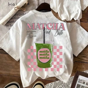 MATCHA TOP Yaz Tişört Tasarımı, Kadın Günlük Yuvarlak Yaka Kısa Kollu Tişört
