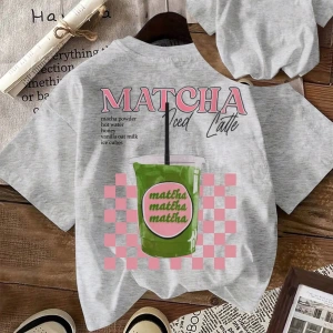 MATCHA TOP Yaz Tişört Tasarımı, Kadın Günlük Yuvarlak Yaka Kısa Kollu Tişört