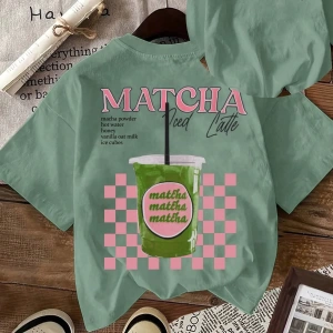 MATCHA TOP Yaz Tişört Tasarımı, Kadın Günlük Yuvarlak Yaka Kısa Kollu Tişört