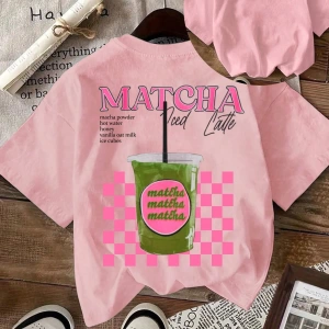 MATCHA TOP Yaz Tişört Tasarımı, Kadın Günlük Yuvarlak Yaka Kısa Kollu Tişört