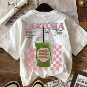 MATCHA TOP Yaz Tişört Tasarımı, Kadın Günlük Yuvarlak Yaka Kısa Kollu Tişört
