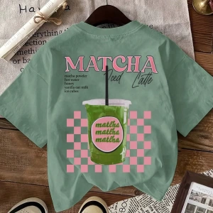 MATCHA TOP Yaz Tişört Tasarımı, Kadın Günlük Yuvarlak Yaka Kısa Kollu Tişört