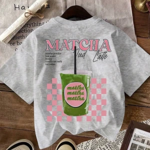 MATCHA TOP Yaz Tişört Tasarımı, Kadın Günlük Yuvarlak Yaka Kısa Kollu Tişört