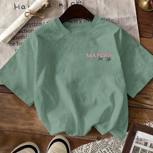 MATCHA TOP Yaz Tişört Tasarımı, Kadın Günlük Yuvarlak Yaka Kısa Kollu Tişört