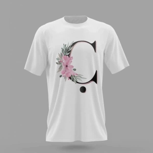 MAVİ Ç Harfi Baş Harf Pembe Çiçekli Baskılı T-shirt PNRMTSHRT4492