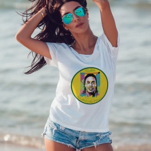 MAVİ Ronaldinho Brezilya Milan Barcelona Efsane Futbolcu Baskılı T-shirt PNRMTSHRT0