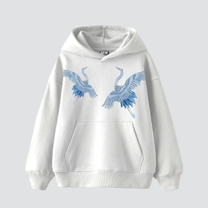 Mavi Turna Baskılı Oversize Unisex Premium Beyaz