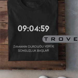 MAVİ Unısex Kadın Erkek Mustafa Kemal Atatürk Zaman Sonsuzluk 09.04.59 % 100 Pamuk Tasarım T