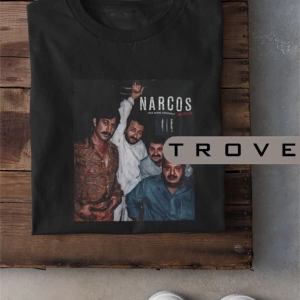 MAVİ Unısex Kadın Erkek Narcos Kolpaçino Netflıx %100 Pamuk Baskılı Siyah Beyaz T-shirt NARC