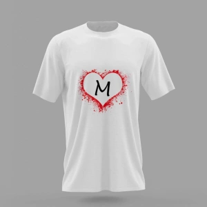 MAVİ Unisex M Harfi Kalp Baskılı T-shirt PNRMTSHRT1085