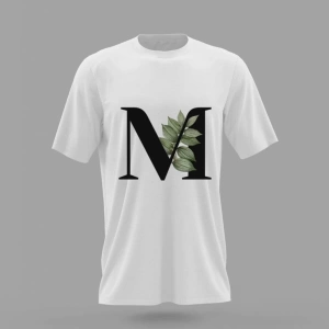 MAVİ Unisex M Harfi Yeşil Yapraklı Baskılı T-shirt PNRMTSHRT4516