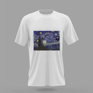 MAVİ Unisex Tardis Doctor Who Van Gogh Yıldızlı Gece Tablo Baskılı T-shirt PNRMTSHR