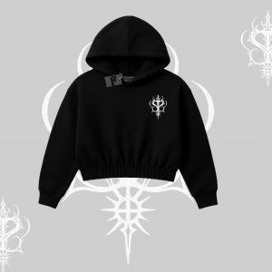 Meditasyon Yapan Kedi Baskılı Kapşonlu Crop Sweatshirt