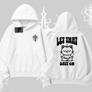 Meditasyon Yapan Kedi Baskılı Kapşonlu Sweatshirt