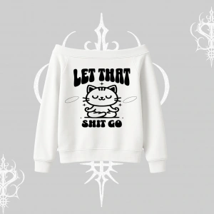 Meditasyon Yapan Kedi Baskılı Kayık Yaka Sweatshirt