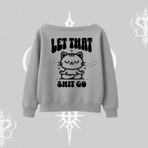 Meditasyon Yapan Kedi Baskılı Kayık Yaka Sweatshirt