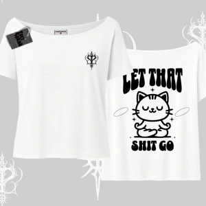 Meditasyon Yapan Kedi Baskılı Kayık Yaka Tshirt