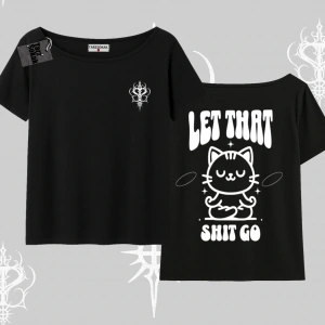 Meditasyon Yapan Kedi Baskılı Kayık Yaka Tshirt