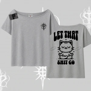 Meditasyon Yapan Kedi Baskılı Kayık Yaka Tshirt