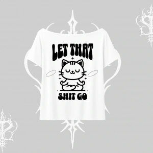 Meditasyon Yapan Kedi Baskılı Kayık Yaka Tshirt